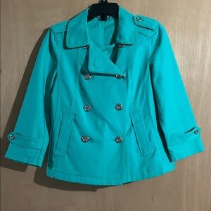 White House Black Market Teal Double-Breasted Peacoat